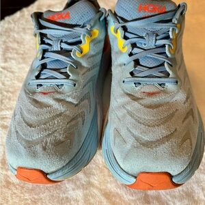 Hoka Sky Blue and Tangerine Athletic Shoes